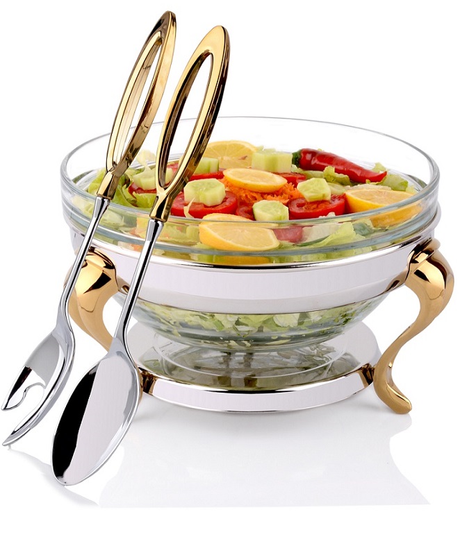 Rostfritt serveringsfat och salladsbestick i Serie 200