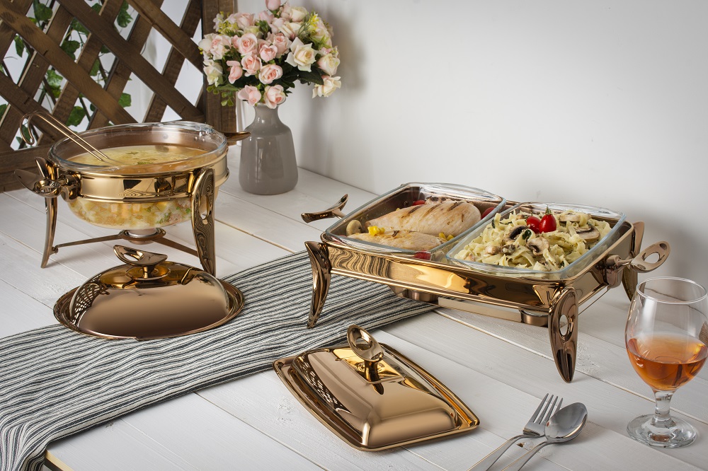 Dubbelt serveringsfat i rostfritt stål med elegant design för festdukning – MAT Steel